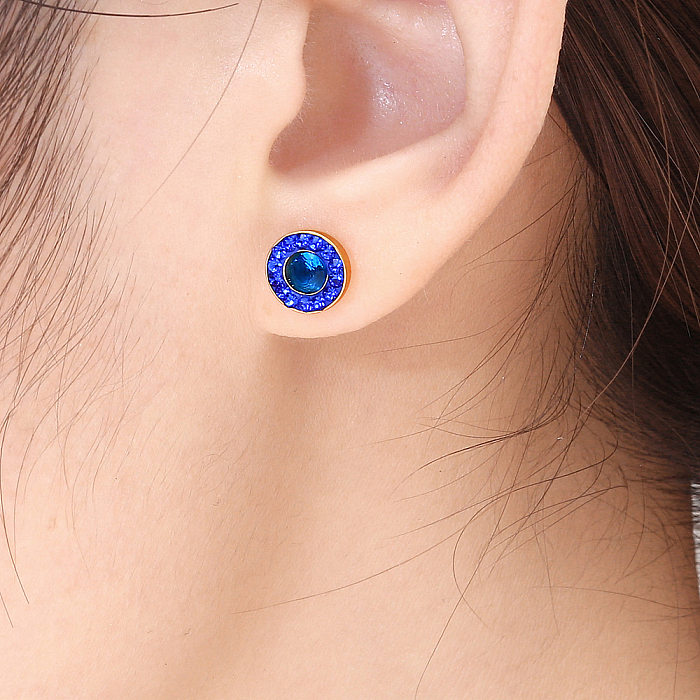 Atacado azul pequeno redondo diamante estrelado brincos de aço inoxidável jóias