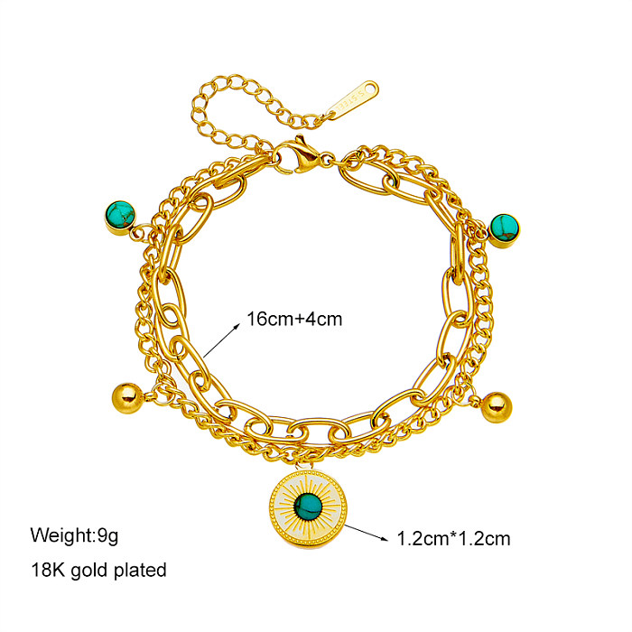Fashion Round Titanium Steel Layered Turquoise Bracelets