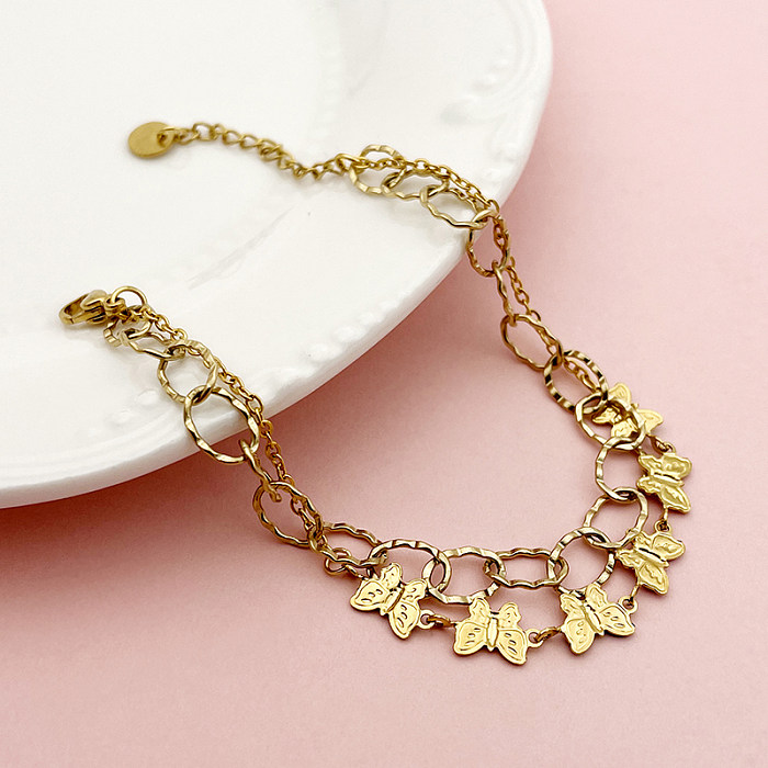 Wholesale Casual Elegant Sweet Butterfly Stainless Steel Layered Enamel Plating Gold Plated Bracelets