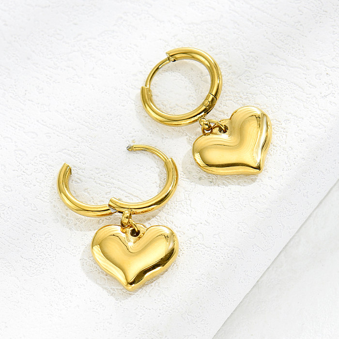 Brincos de coração de moda banhados a ouro 14K em aço inoxidável