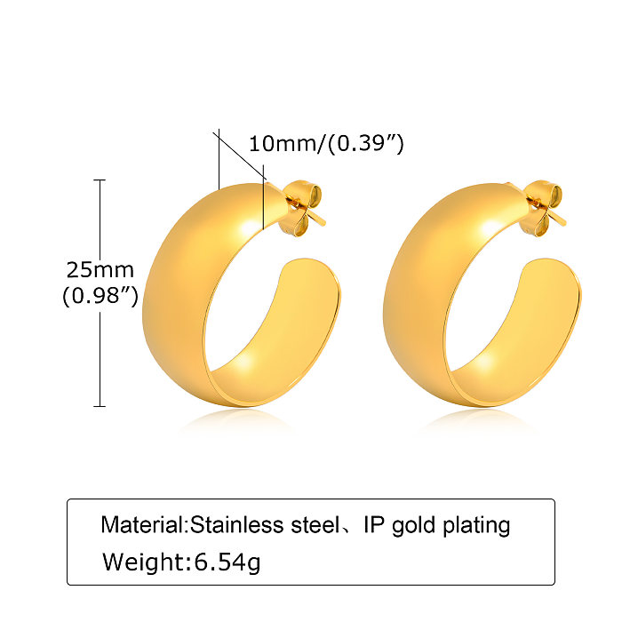 1 par de pendientes chapados en oro de 18 quilates con revestimiento pulido de acero inoxidable de Color sólido de estilo Simple