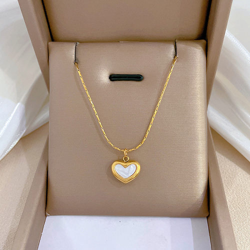 Simple Style Heart Shape Stainless Steel Inlay Shell Pendant Necklace 1 Piece