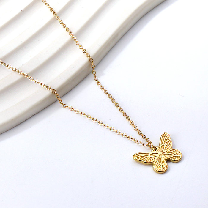 Simple Style Butterfly Stainless Steel  Stainless Steel Plating Inlay Rhinestones Shell Necklace