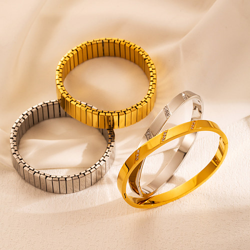 Bracelet plaqué or 18 carats avec incrustation de placage en acier inoxydable de couleur unie de style cool INS