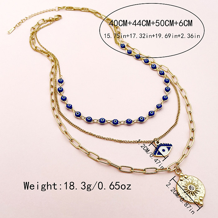 Artistic Sun Eye Stainless Steel  Enamel Plating Inlay Zircon Gold Plated Layered Necklaces