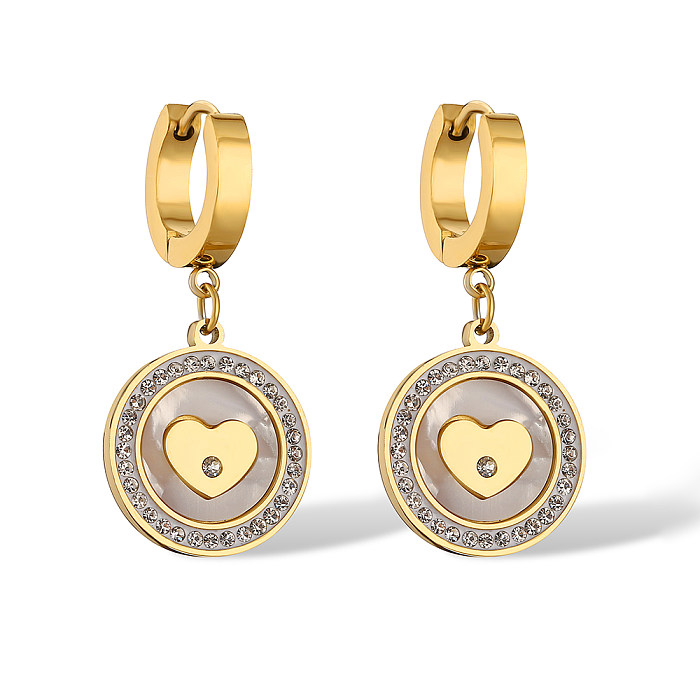 1 Pair Simple Style Commute Heart Shape Plating Inlay Stainless Steel Zircon 18K Gold Plated Earrings