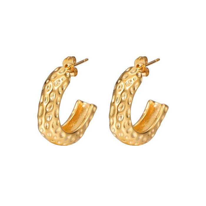 European, American And French Style All-Match C- Shaped Metal Ear Ring Women's Stainless Steel  Gold-Plated Retro Elegant Stud Earring Personalized Earrings