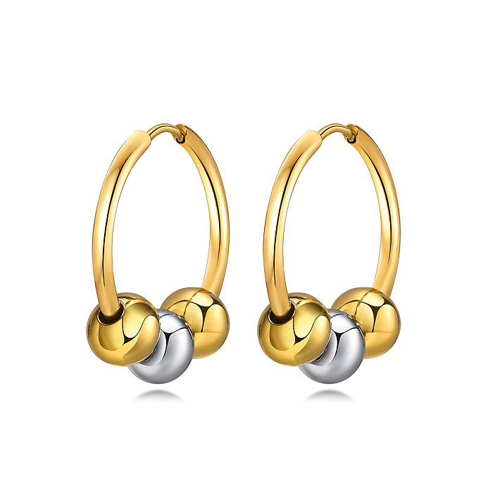 1 Pair Simple Style Ball Plating Stainless Steel  Hoop Earrings