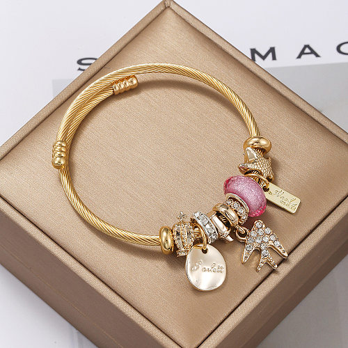 Simple Style Letter Stainless Steel Alloy Beaded Bangle