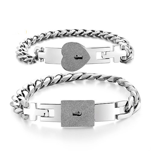1 Pair Fashion Heart Shape Lock Titanium Steel Plating Bracelets