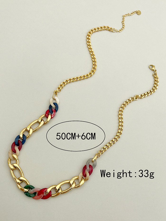 Lässige, farbenfrohe Hip-Hop-Halskette aus Edelstahl mit Aryl-Polierbeschichtung und vergoldeter Oberfläche