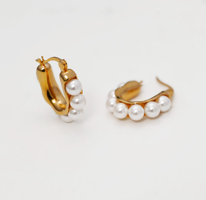 Boucles d'oreilles Style Vintage en forme de U, placage en acier inoxydable, perles artificielles, 1 paire