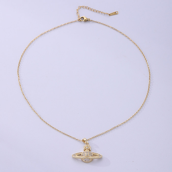 Simple Style Solid Color Stainless Steel  Plating Inlay Zircon 18K Gold Plated Pendant Necklace