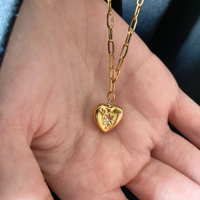Süße herzförmige Edelstahl-Beschichtung, künstliche Edelsteine, 18 Karat vergoldete Halskette