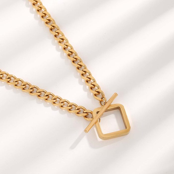 Simple Style Square Roman Numeral Butterfly Stainless Steel Plating Inlay Zircon Gold Plated Pendant Necklace