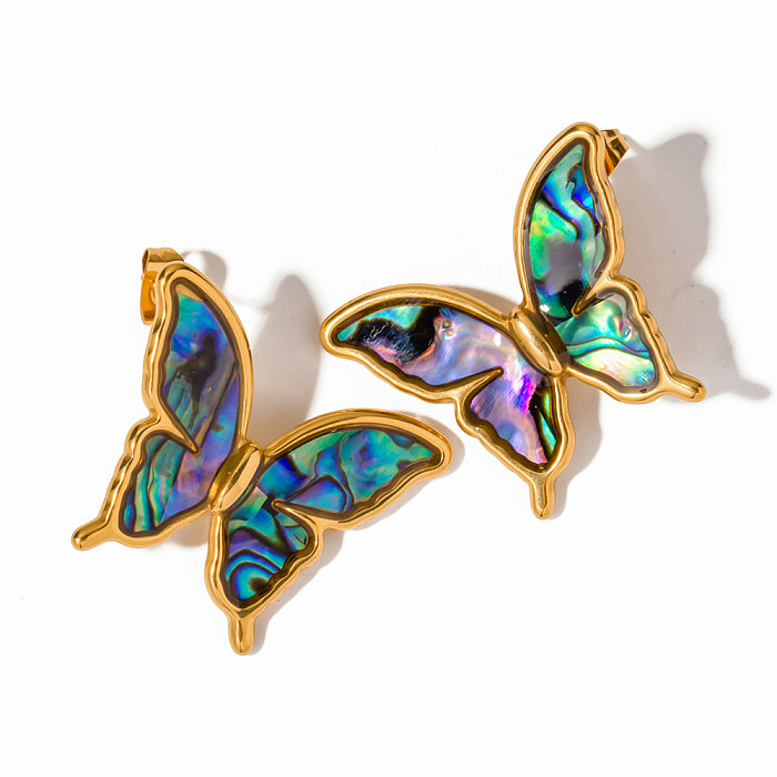 1 Pair IG Style Butterfly Plating Stainless Steel  18K Gold Plated Ear Studs
