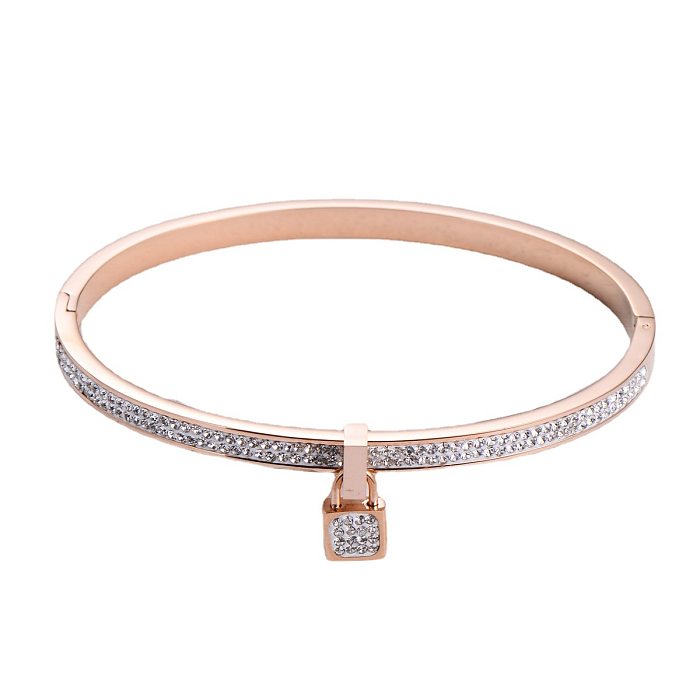 Korean Fashion Lock Rhinestones Diamond-studded Stainless Steel Bracelet Wholesale jewelry