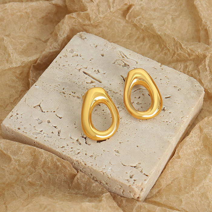 1 par de pinos de orelha banhados a ouro 18K, estilo simples, cor sólida, oco