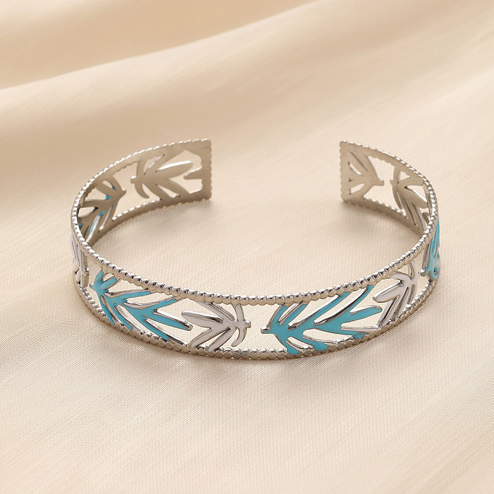 1 Piece Retro Leaf Stainless Steel Enamel Bangle