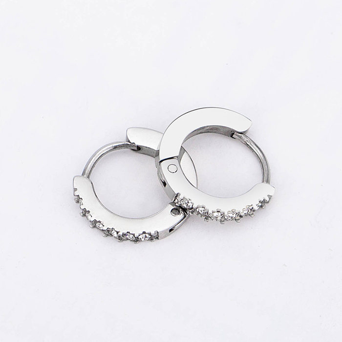 Fashion Geometric Stainless Steel Inlay Zircon Earrings 1 Pair