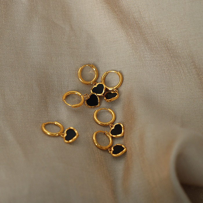 1 paire de boucles d'oreilles pendantes en acier inoxydable plaqué or 18 carats, Style français rétro, en forme de cœur, plaqué émail
