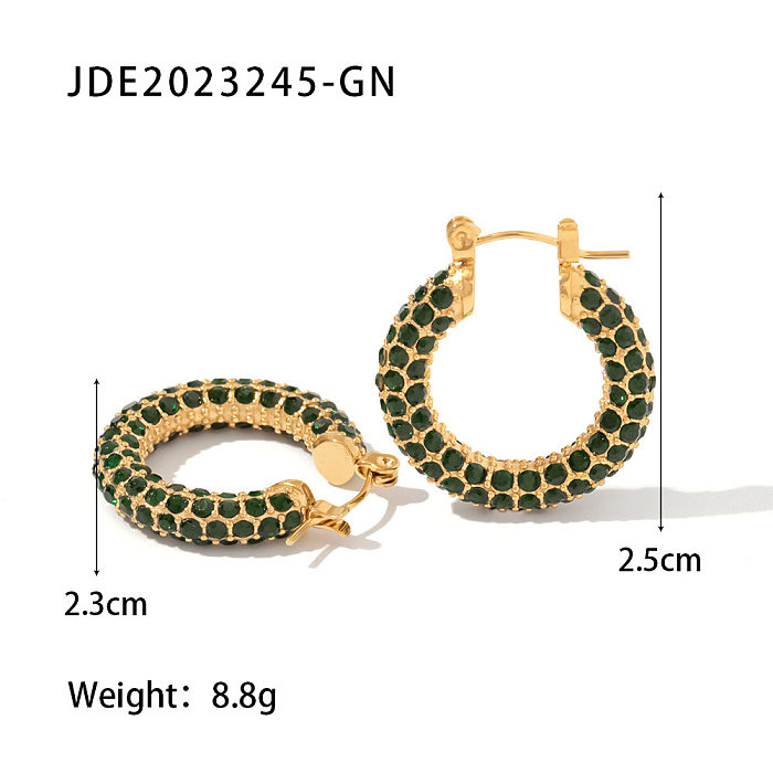 Shiny Geometric Stainless Steel  Gold Plated Zircon Earrings 1 Pair
