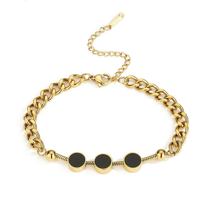Simple Style Commute Geometric Titanium Steel Plating Inlay Shell 18K Gold Plated Bracelets