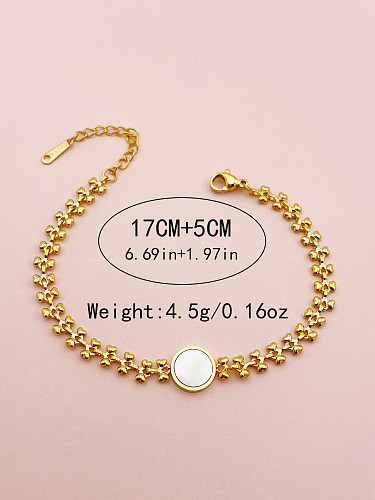 Elegant Lady Round Stainless Steel Polishing Plating Inlay Shell 14K Gold Plated Bracelets