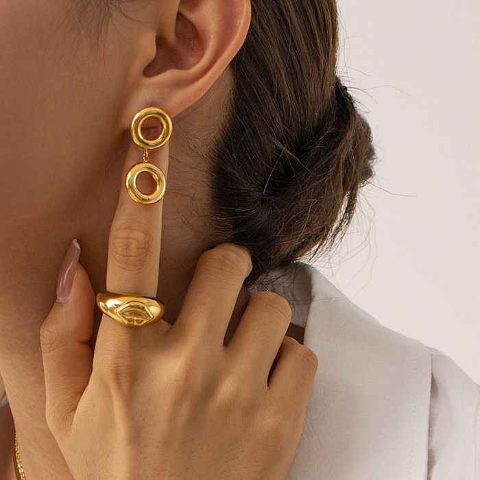 1 Paar runde Ohrhänger im IG-Stil mit 18-Karat-Vergoldung aus Edelstahl