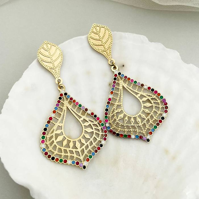 1 Pair Ethnic Style Water Droplets Stainless Steel  Enamel Drop Earrings