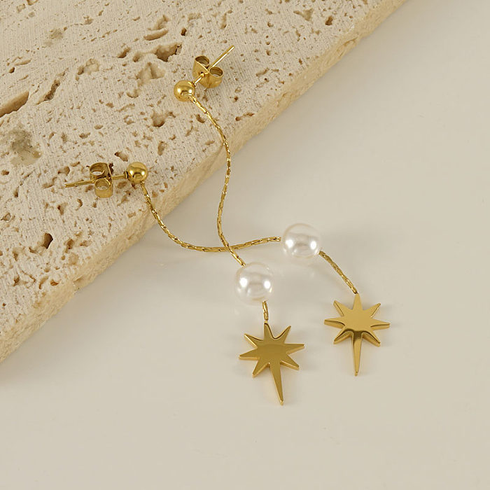 1 Pair Elegant Star Stainless Steel  Inlay Artificial Pearls 18K Gold Plated Drop Earrings