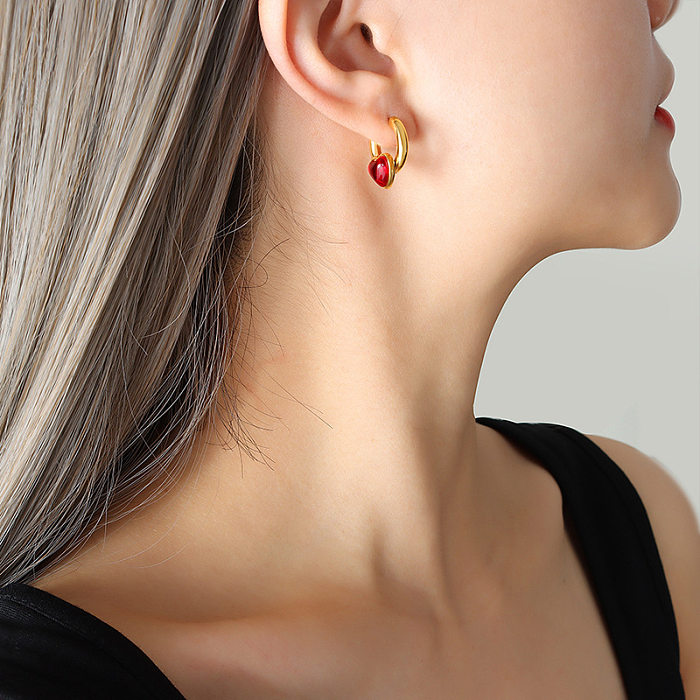 Fashion Heart Shape Stainless Steel Earrings Inlay Artificial Gemstones Stainless Steel  Earrings