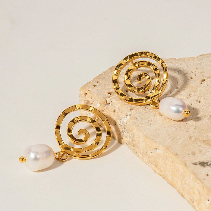 1 Paar schlichte runde Patchwork-Ohrringe aus Edelstahl mit 18-Karat-Vergoldung
