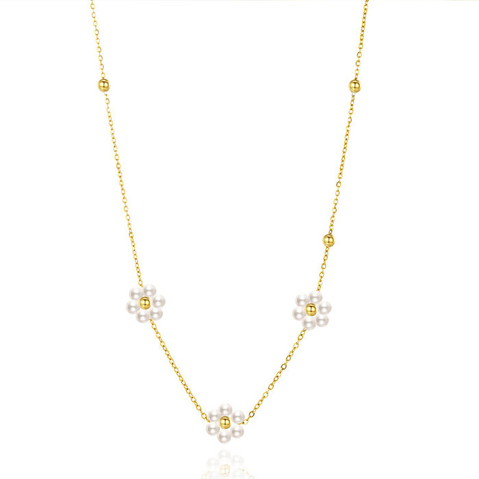Wholesale 1 Piece Fashion Round Flower Stainless Steel 14K Gold Plated Necklace