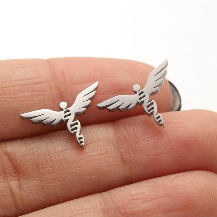 1 Pair Retro Lady Wings Plating Stainless Steel  Ear Studs