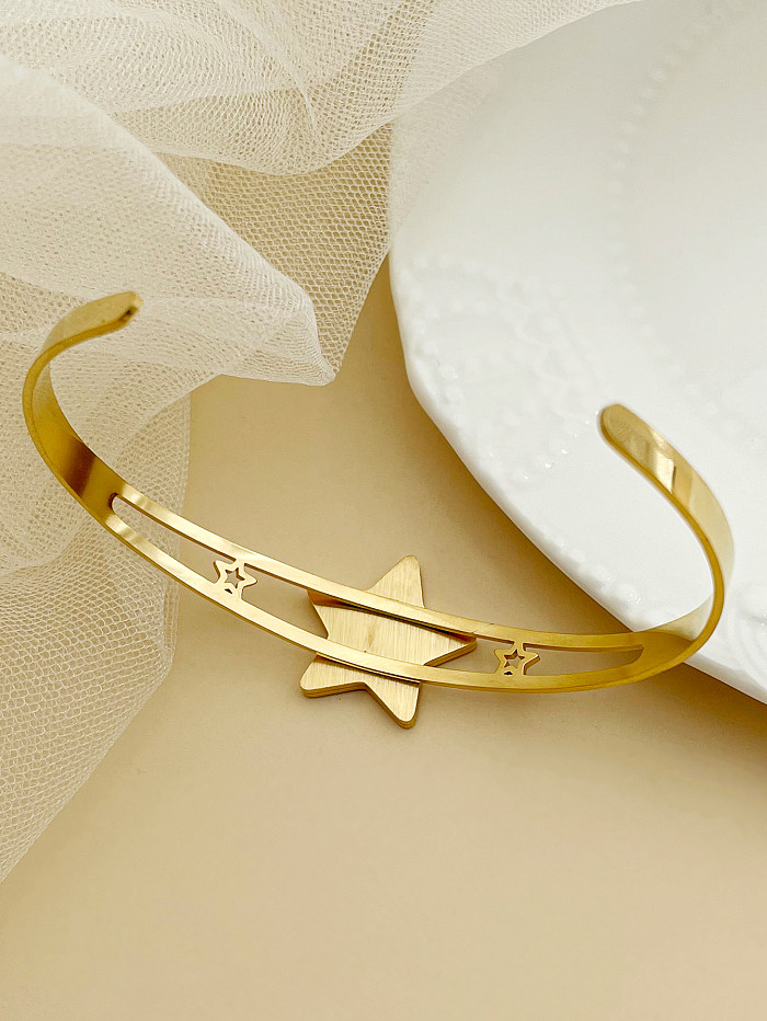 Elegant Roman Style Star Stainless Steel Plating Inlay Rhinestones Gold Plated Cuff Bracelets