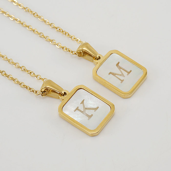 Collier pendentif en acier inoxydable avec lettres de mode, coquille plaquée or, colliers en acier inoxydable