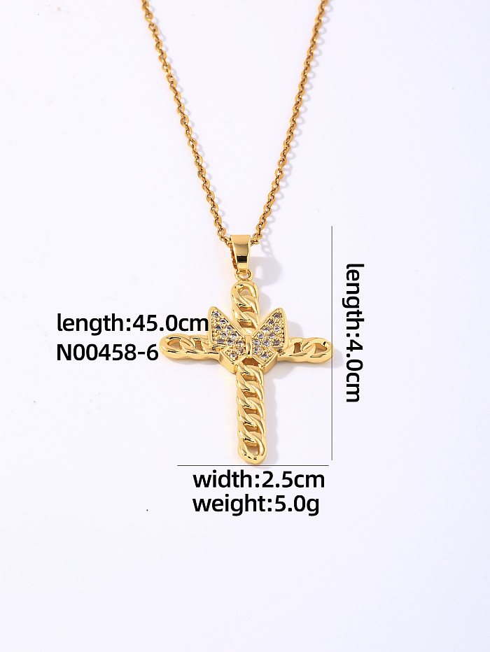 Hip-Hop Vintage Style Simple Style Cross Stainless Steel  Plating Inlay Zircon Gold Plated Pendant Necklace