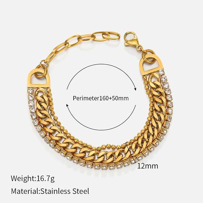 Fashion Geometric Stainless Steel Plating Rhinestones Bracelets