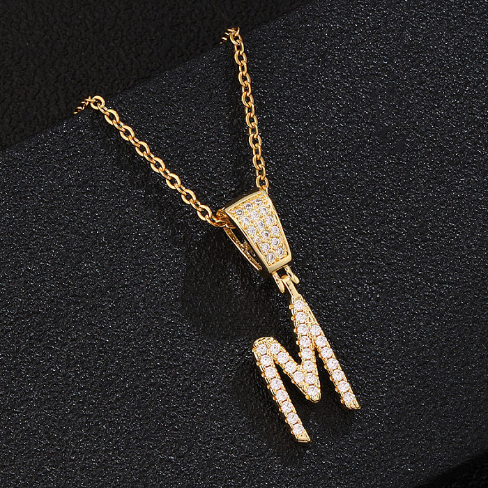 Mode-Anhänger-Halskette mit Buchstaben-Edelstahl-Inlay und Zirkon-Anhänger, 1 Stück