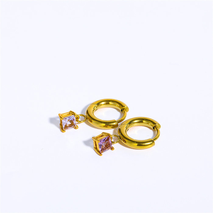 1 Pair Simple Style Streetwear Round Plating Inlay Stainless Steel  Zircon 18K Gold Plated Drop Earrings