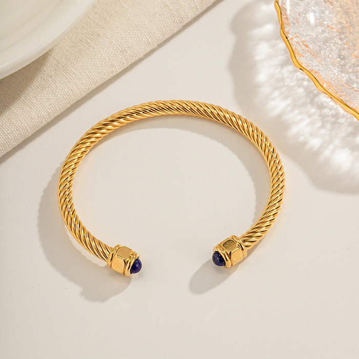 IG Style Simple Style C Shape Stainless Steel Plating Inlay Lapis Lazuli 18K Gold Plated Bangle