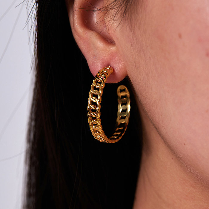 1 Paar Retro-Ohrringe aus Edelstahl mit 18-Karat-Vergoldung in C-Form