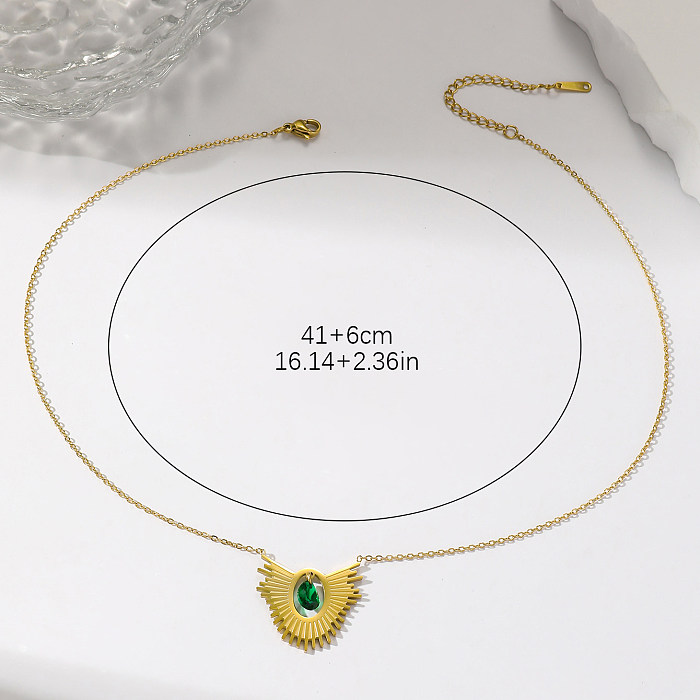 1 European And American Ins Real Gold Electroplated Sunflower Necklace Women's Stainless Steel  Opposite Sex Micro Inlaid Emerald Feather Necklace