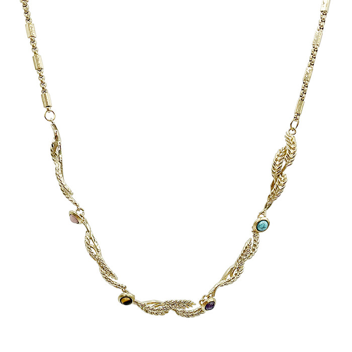 Elegante, schlichte Halskette mit Blatt-Edelstahl-Beschichtung und Türkis-Vergoldung