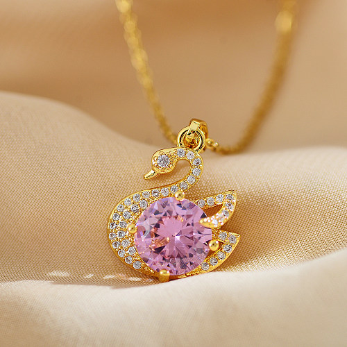 IG Style Casual Swan Stainless Steel Copper Inlay Zircon Pendant Necklace