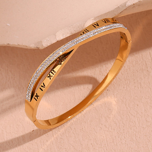 Basic Simple Style Classic Style Solid Color Stainless Steel 18K Gold Plated Rhinestones Bangle In Bulk