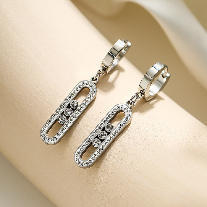 1 Pair Simple Style Commute Solid Color Plating Inlay Stainless Steel Zircon 18K Gold Plated Drop Earrings