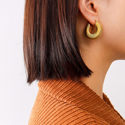 Boucles d'oreilles circulaires à fil géométrique, boucles d'oreilles simples de Style rétro français en acier inoxydable