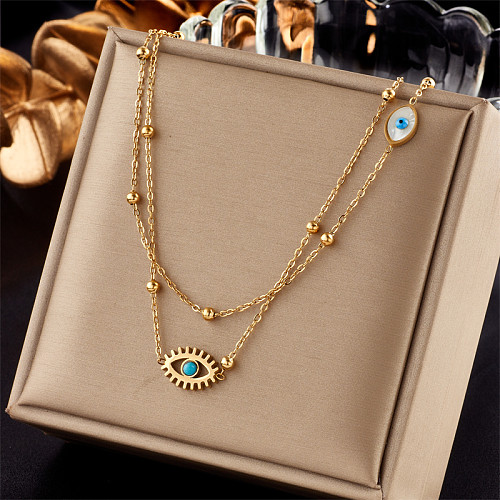 Fashion Devil'S Eye Stainless Steel Plating Layered Necklaces